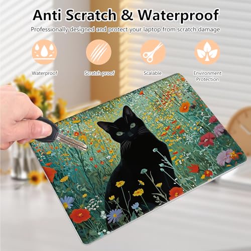 Laptop Skin Sticker Decal 15.6 Inch,12 13 13.3 14 15 15.6 in Laptop Netbook Skins for Notebook,Art Decal Removable Waterproof Scratch Resistant,Universal Vinyl Cover,Black Cat Wildflower - color: Black Cat Wildflower