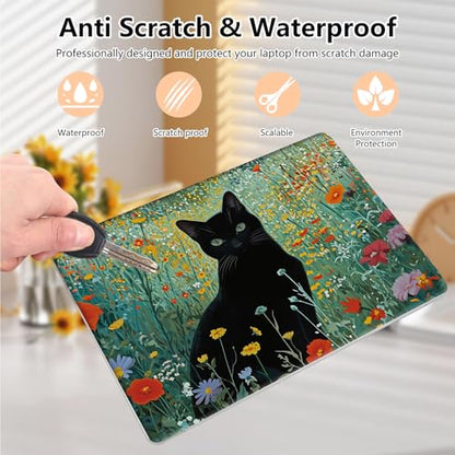 Laptop Skin Sticker Decal 15.6 Inch,12 13 13.3 14 15 15.6 in Laptop Netbook Skins for Notebook,Art Decal Removable Waterproof Scratch Resistant,Universal Vinyl Cover,Black Cat Wildflower - color: Black Cat Wildflower
