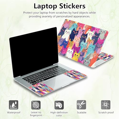 Laptop Skin Sticker Decal, Universal Reusable Vinyl Laptop Cover for 12" 13" 13.3" 14" 15" 15.4" 15.6" Notebook PC, Waterproof Scratch-Resistant with 2 Wrist Pads, Easy to Apply & Remove,Colorful Cats - color: Colorful Cats