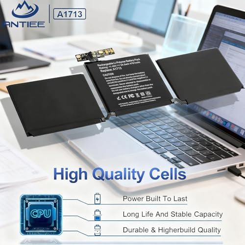 A1708 Battery Replacement, A1713 Battery for MacBook Pro 13 Inch A1708 [Late 2016, Mid 2017] EMC 2978 3164 MPXQ2LL MLL42LL MLUQ2LL MPXR2LL MPXU2LL MPXT2LL MacBookPro13,1 14,1 11.4V 54.5Wh 4781mAh - size: 11.4*3.5*0.15inch A1713
