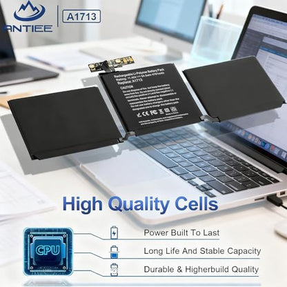 A1708 Battery Replacement, A1713 Battery for MacBook Pro 13 Inch A1708 [Late 2016, Mid 2017] EMC 2978 3164 MPXQ2LL MLL42LL MLUQ2LL MPXR2LL MPXU2LL MPXT2LL MacBookPro13,1 14,1 11.4V 54.5Wh 4781mAh - size: 11.4*3.5*0.15inch A1713