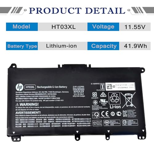 HP HT03XL L11119-855 Battery for Pavilion 15-DA 15-DB 15-DW 15-CS 15-DY 17-by 17-CA 14-CE 14-CF 14-DF 14-DQ 14-DK 15-CS0053CL 15-DW0033NR 15-DA0014DX L11421-542 L11421-2C2 HSTNN-UB7J HSTNN-DB8R