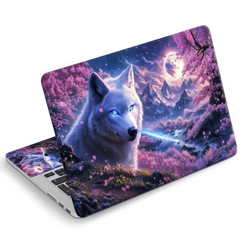 Universal Laptop Skin Sticker Decal, Compatible with MacBook HP Dell Lenovo 12"-15.6", Reusable Vinyl Notebook Cover 3PCS Set, High-Recognition Film-Galaxy Wolf Moon - color: Galaxy Wolf Moon