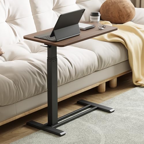 28'' Medical Overbed Bedside Table with Wheels,Rolling Table | 28''x16'' Mahogany Pneumatic Tilting Desktop,Overbed Bedside Table with Hidden Casters for Hospital Use - color: Mahogany, size: Small