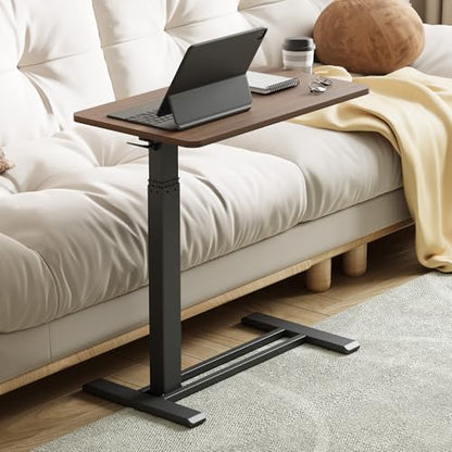 28'' Medical Overbed Bedside Table with Wheels,Rolling Table | 28''x16'' Mahogany Pneumatic Tilting Desktop,Overbed Bedside Table with Hidden Casters for Hospital Use - color: Mahogany, size: Small