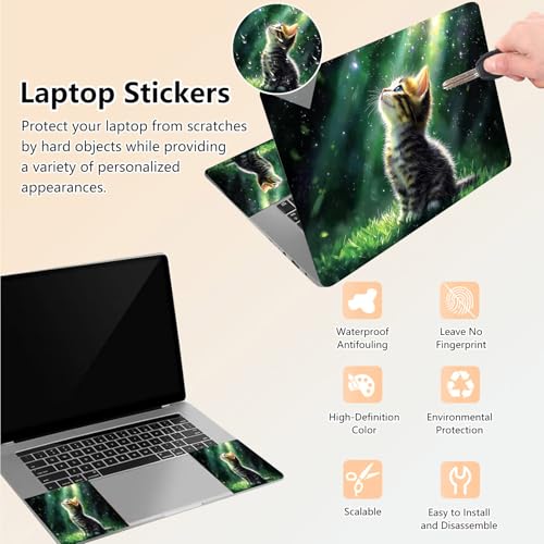 Laptop Skin Sticker Decal 15.6 Inch,12 13 13.3 14 15 15.6 in Laptop Netbook Skins for Notebook,Art Decal Removable Waterproof Scratch Resistant,Universal Vinyl Cover,Green Glitter Cat - color: Green Glitter Cat