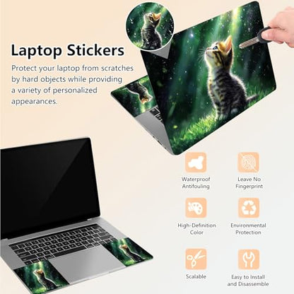 Laptop Skin Sticker Decal 15.6 Inch,12 13 13.3 14 15 15.6 in Laptop Netbook Skins for Notebook,Art Decal Removable Waterproof Scratch Resistant,Universal Vinyl Cover,Green Glitter Cat - color: Green Glitter Cat
