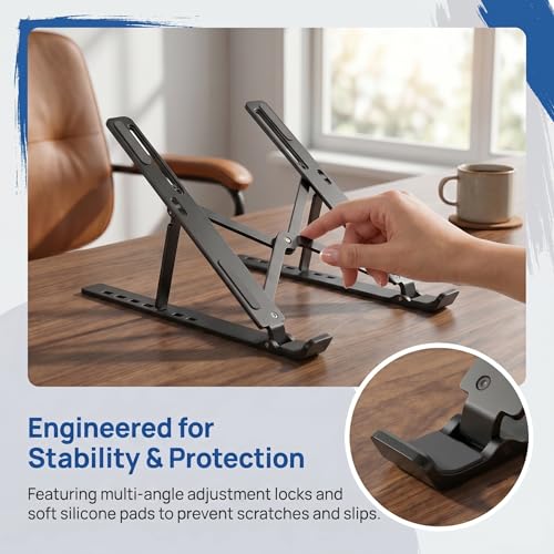 Ergonomic Laptop Stand, Plastic Laptop Riser, Portable and Adjustable Notebook Computer Holder Compatible,Black - color: Black