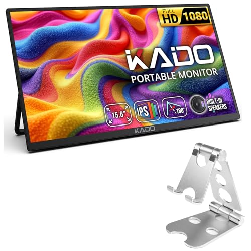 Kado 15.6" FHD Portable Monitor for Laptop Aluminum Foldable Set, 1080p Second Display IPS 1920x1080 HDMI USB-C Laptop Screen Extender, 180° Kickstand for PC, Mac, Dex, Tablet, Xbox, PS4/PS5, Switch