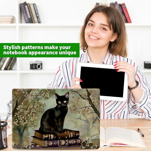 Laptop Skin Sticker Decal, Universal Protective Cover Fit 12 13 14 15.6 Inch Notebook, Reusable Water-Resistant Vinyl Decal w/ 2 Wrist Pads for Business Travel Office, Book Cat Gray - color: Book Cat Gray