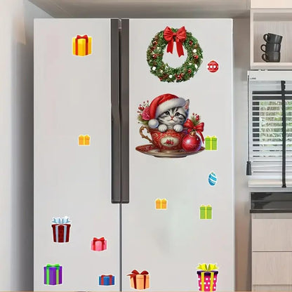 Merry Christmas Cat Ball Hat PVC Vinyl Car Decals Stickers Waterproof Self-Adhesive Decals for Cars, Laptops, Trucks, Motorcycles Wall Window Luggage Scratch Cover Door Decor Sticker