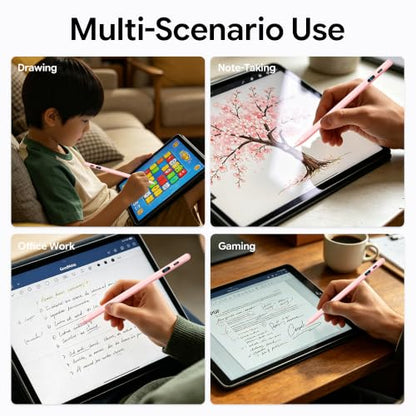 2-in-1 Dual Modes Stylus Pen with LED Power Display, Active Digital Pencil for iPad/iPhone/Android/Samsung Tablet Switch, Tilt Sensitivity for Drawing & Writing, Fast Charge, No Bluetooth (Pink) - color: Pink