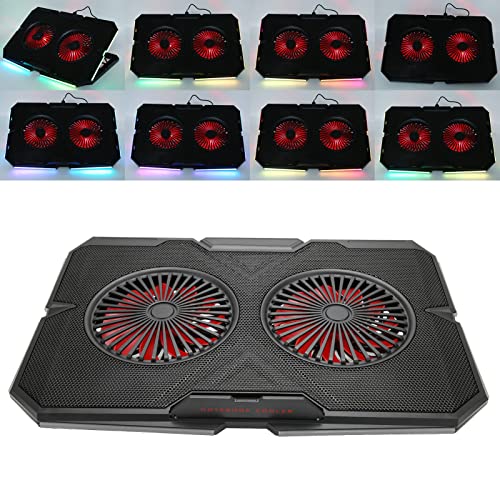 RGB Laptop Pad with Dual Silent Fans, Gaming Laptop Cooler Stand with 7 s Height Adjustment, 2 USB Ports and RGB ing for 14in to 17in Lap, y Panel