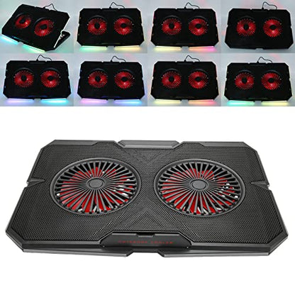 RGB Laptop Pad with Dual Silent Fans, Gaming Laptop Cooler Stand with 7 s Height Adjustment, 2 USB Ports and RGB ing for 14in to 17in Lap, y Panel