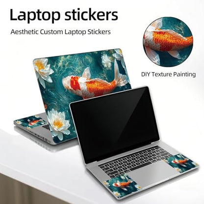 Universal Laptop Skin Sticker Decal, 12"-15.6" Aesthetic Vinyl Wrap, Koi Fish Water Lily Waterproof Notebook Cover Art Protector for MacBook HP Dell Lenovo, Fits 13" 14" 15" 15.6" - color: Koi Fish Water Lily