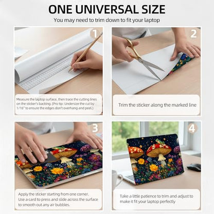Frogs On Mushrooms Night Universal Laptop Skin Sticker 3PCS, Protective Decal Trim-to-Fit 11.6" 13.3" 14" 15.6" Laptop Vinyl Cover, Removable Anti-Scratch Computer Decal Protector - color: Frogs On Mushrooms Night