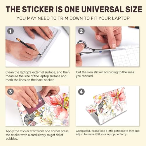 3Pcs Laptop Skin Sticker Decal Flowers PVC Laptop Sticker Fits for 12-16 Inch Notebook Waterproof Scratch Proof Art Paintings Universal Notebook PC Personalized Protector Gift - style: Line art and flowers