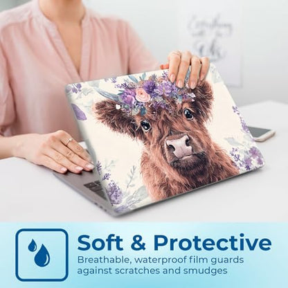 Reusable Universal Laptop Skin Sticker, Cut to Fit for 11.6–15.6 Inch Laptops, Waterproof Protective Film, No-Residue - Purple Floral Cow - color: Purple Floral Cow