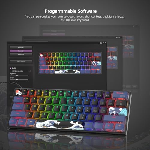 Womier 60% Percent Keyboard Gaming, Creamy Mechanical Wired Keyboard Anime | Hot-Swappable RGB Key board with PBT Keycaps for Windows PC Gamers - POM Linear Red Switch WK61 V2 Black Kanagawa - color: WK61 V2-Black
