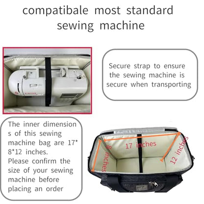 Rolling Sewing Machine Bag with Five 360-Degree Rotating Wheels,Sewing Machine Carrying Case Fits for Most Standard Sewing Machines,YKK zipper,Hard Bottom Pad (Black) - color: Black
