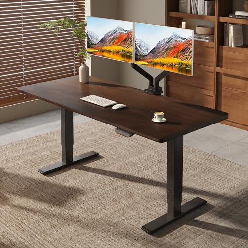 FLEXISPOT E6 MAX 1" Thick Beveled-Edge Solid Wood Standing Desk, 63"x30" Dual Motor 3-Stage Heavy Duty Workstation, 330lbs Weight Capacity Height Adjustable Desk(Black Walnut Rubberwood + Black Frame) - color: Black Frame+ Black Walnut Top, size: 63"x30"