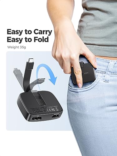 Cable Matters Portable USB C to HDMI and DisplayPort Adapter | 2x 4K@60Hz / 1x 8K@30Hz, macOS One Extended Display, Foldable, Thunderbolt 4 Compatible, for Dell XPS/Surface Pro/MacBook