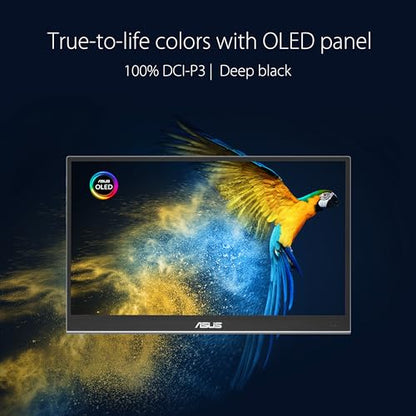 ASUS ZenScreen 16” OLED USB-C portable monitor (MQ16AHE) – Full HD, 100% DCI-P3, 1ms, HDR-10, Mini HDMI, Eye Care, Proximity Sensor, 360° kickstand, Compatible with Laptops, Smartphones, 3 yr warranty - style: 16" OLED USB-C kickstand