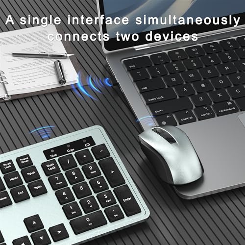 MPTOG Wireless Keyboard and Mouse Combo, Full-Size 104-Key Office Keyboard with 15 Function Keys, Numeric Keypad, Single USB Receiver, Compatible with PC and Laptop(Gray) - color: Gray