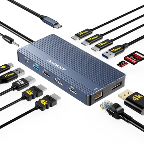 USB C Docking Station Dual Monitor, 14 in 1 Docking Station 3 Monitors with 2 * 4K HDMI, DP, 5*USB-A/C 10Gbps Ports, Ethernet, SD/TF,100W PD, Hub Multiport Adapter for HP/Dell/Lenovo - color: Gray