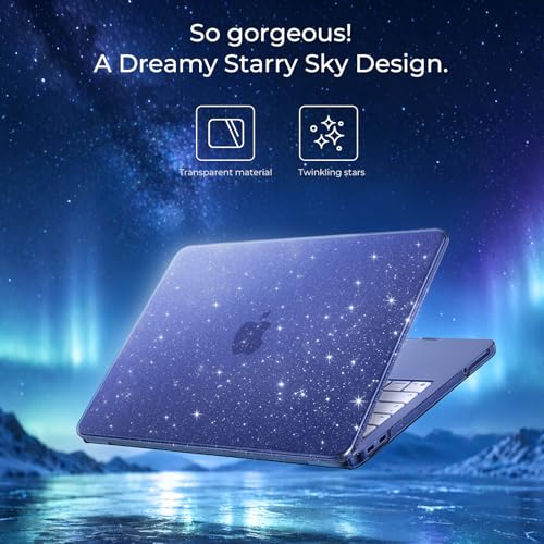 EooCoo for MacBook Neo Case 13 inch 2026, 100% Match Color, Sparkly Indigo | Lightweight, Protective Hard Shell Case & Keyboard Cover & Screen Film, Model A3404 with A18 Pro Chip - color: Sparkly Indigo