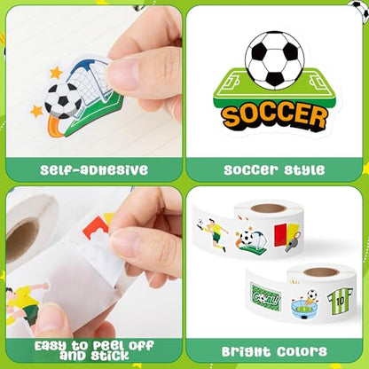 Haooryx Soccer Sport Stickers Rolls - 1000pcs Soccer Football Match Season Stickers Scrapbook Waterproof Vinyl Self Adhesive Water Bottle Laptop Page Activity Pad Summer Camp Birthday Party Favor - style: Soccer 2Roll