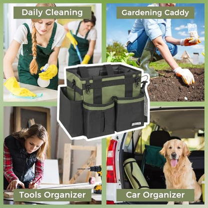 SCAVATA Compact Wearable Cleaning Caddy with Handle & Shoulder Straps | Small Cleaning Supplies Organizer, Under Sink & Car Cleaning Tools Storage Bag for Housekeepers Cleaners, Armygreen - color: Armygreen