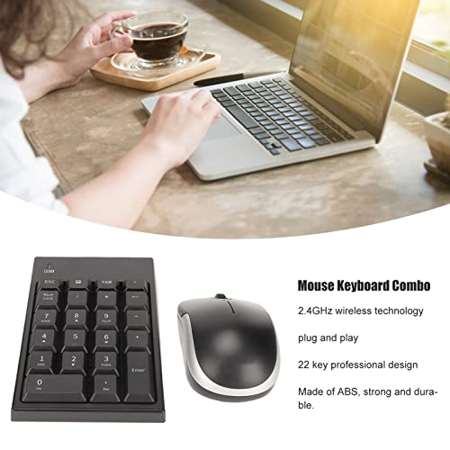 Numeric Keypad Mouse Combo, 2.4GHz Wireless Number Pad and Mouse ABS Material 22 Keys Ultra Slim USB Numeric Keypad and Mouse Combo for Laptop Desktop, PC, Pro,Notebook (Black)