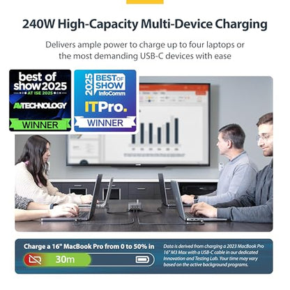 StarTech 4-Port 240W GaN USB-C Charging Station, iPhone 16/15/Pro, iPad Pro | 240W GaN Charger Block for MacBook Pro/Air, Dell XPS, Pixel and more, 424DNA-USB-C-CHARGER