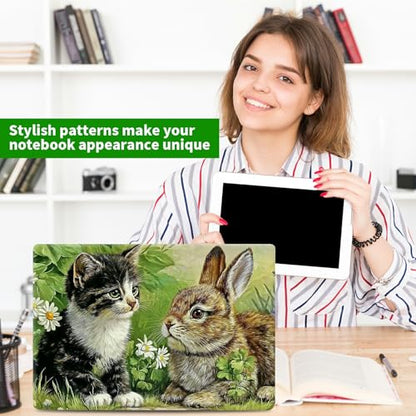 Laptop Skin Sticker Decal, Universal Protective Cover Fit 12 13 14 15.6 Inch Notebook, Reusable Water-Resistant Vinyl Decal w/ 2 Wrist Pads for Business Travel Office, Cat Rabbit - color: Cat Rabbit