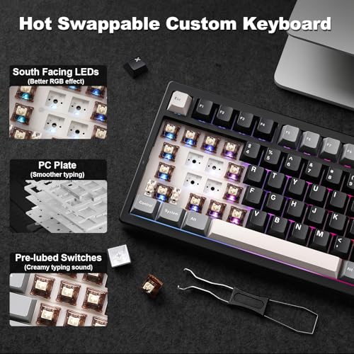 YUNZII IF99 96% Wireless Mechanical Keyboard (Black, Cocoa Cream V2) | QMK/VIA Keyboard with LCD Display,Custom Magnetic Badge,8000mAh Battery,Hot Swap Gasket,RGB,for Gaming/Mac/Win - color: Black, size: Cocoa Cream V2 Switch