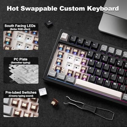 YUNZII IF99 96% Wireless Mechanical Keyboard (Black, Cocoa Cream V2) | QMK/VIA Keyboard with LCD Display,Custom Magnetic Badge,8000mAh Battery,Hot Swap Gasket,RGB,for Gaming/Mac/Win - color: Black, size: Cocoa Cream V2 Switch