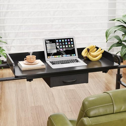 GiftGo Over Bed Table with Wheels, Recliner Table Bed Desk, Adjustable Height and Length Laptop Table with Storage Drawer Metal Leg for Bedroom Home Office Hospital (Black, 39.3" to 55.1") - color: Black