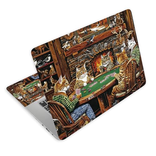 Universal Laptop Skin Decal, 3-Piece Vinyl Protector for 12 13 14 15.6" Notebook, Waterproof Anti-Scratch, Easy Trim & Bubble-Free Finish, Group of Cats Playing Poker - color: Group of Cats Playing Poker