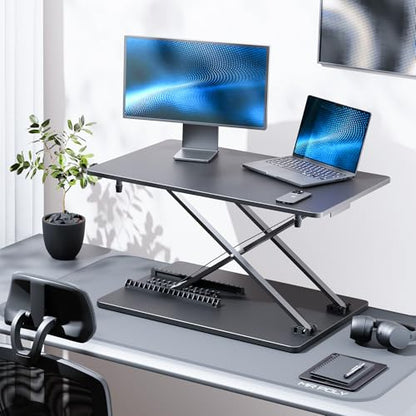 Standing Desk Converter, 25.16" × 15.75" Height Adjustable Laptop Stand for Desk, Sit Stand Monitor Stand, No Assembly Required for Home and Office Use (Black) - color: Black