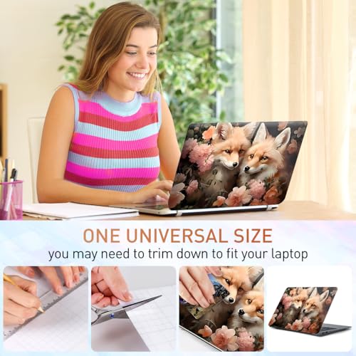 12.1-15.6 Inch Laptop Skin Decal, Universal Reusable Vinyl Laptop Cover Sticker, Waterproof Art Decal Protector with Flower Fox Theme - color: Flower Fox
