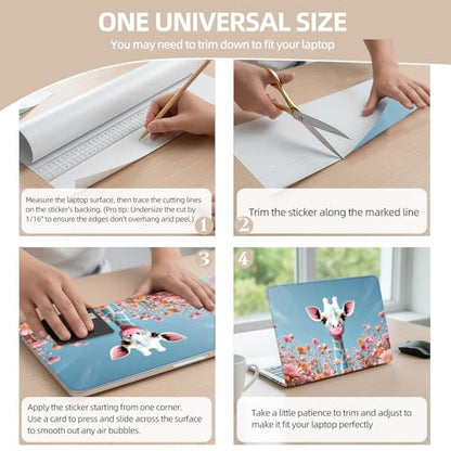 Universal Laptop Skin Sticker for 12/13/14/15.6 Inch Laptops, Reusable Vinyl Laptop Decal Cover, Waterproof Scratch Resistant Notebook Skin with 2 Wrist Pads,Cute Giraffe - color: Cute Giraffe