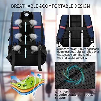 CAFELE 17.3 Inch Laptop Computer Backpack College School Bookbag Business Travel Water Resistant Durable Backpck with USB Charging Port for Women Men,Blue - color: Blue