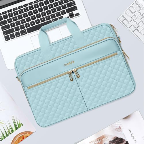 MOSISO 15-16 inch Laptop Bag, Laptop Briefcase Messenger | Compatible with MacBook Pro 16/Air 15, Square Quilted Computer Bag Work Office Business with 3 Pockets&Strap, Ice Blue - color: Ice Blue, size: 16 inch