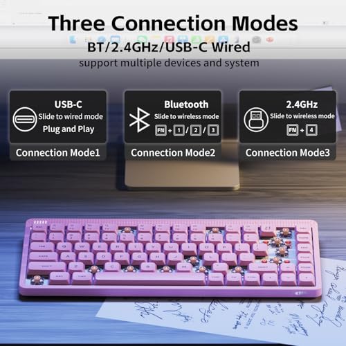NuPhy Node75 Wireless Mechanical Keyboard, 75% Hot Swappable Custom Low Profile Keyboard, 84 Keys Computer Gaming Keyboards, Supports Touch Gestures, PBT Keycaps, RGB Backlit, Bluetooth/2.4GHz/USB-C - color: Pink, size: Low-Profile Red Nano Switch