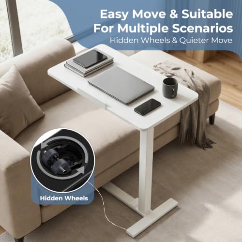 DUMOS Adjustable Rolling Desk, Standing Desks, Overbed Table | Mobile Hidden Wheels, Portable Laptop Computer Workstation, Bed Sofa Couch Use, Milk - color: Milky