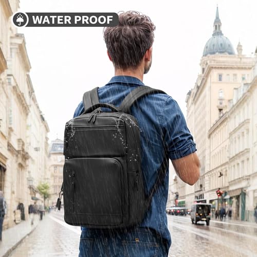 Waterproof Laptop Backpack for Men & Women, Flight Approved Anti-Theft Daypack with 15.6-inch Laptop Sleeve (Black) - color: Black