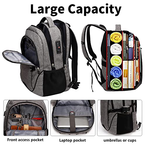 SHRRADOO Travel Laptop Backpack for Men Women, 17 Inch College Computer Bag | Anti Theft Backpack with Combination Lock, Carry On Flight Approved, Fit 17 Inch Laptop, Computer College Bag, Work Daypack - color: Grey