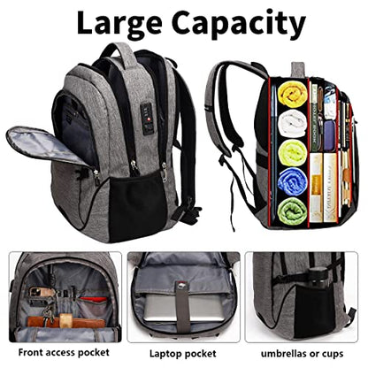 SHRRADOO Travel Laptop Backpack for Men Women, 17 Inch College Computer Bag | Anti Theft Backpack with Combination Lock, Carry On Flight Approved, Fit 17 Inch Laptop, Computer College Bag, Work Daypack - color: Grey