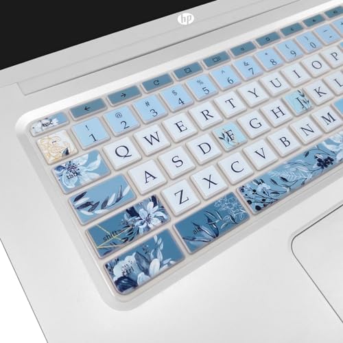 Silicone Keyboard Cover for HP Chromebook 11 x360, Chromebook 11 G2/G3/G4/G5/G6 EE/G7 EE, HP Chromebook 14-ca 14-ak 14-X Series, HP Chromebook 14 G2 G3 G4, Gray Blue Flower - color: Gray Blue Flower